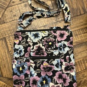 Mary Maxim Quilted Blue Purple Floral Crossbody/Shoulder Handbag Purse